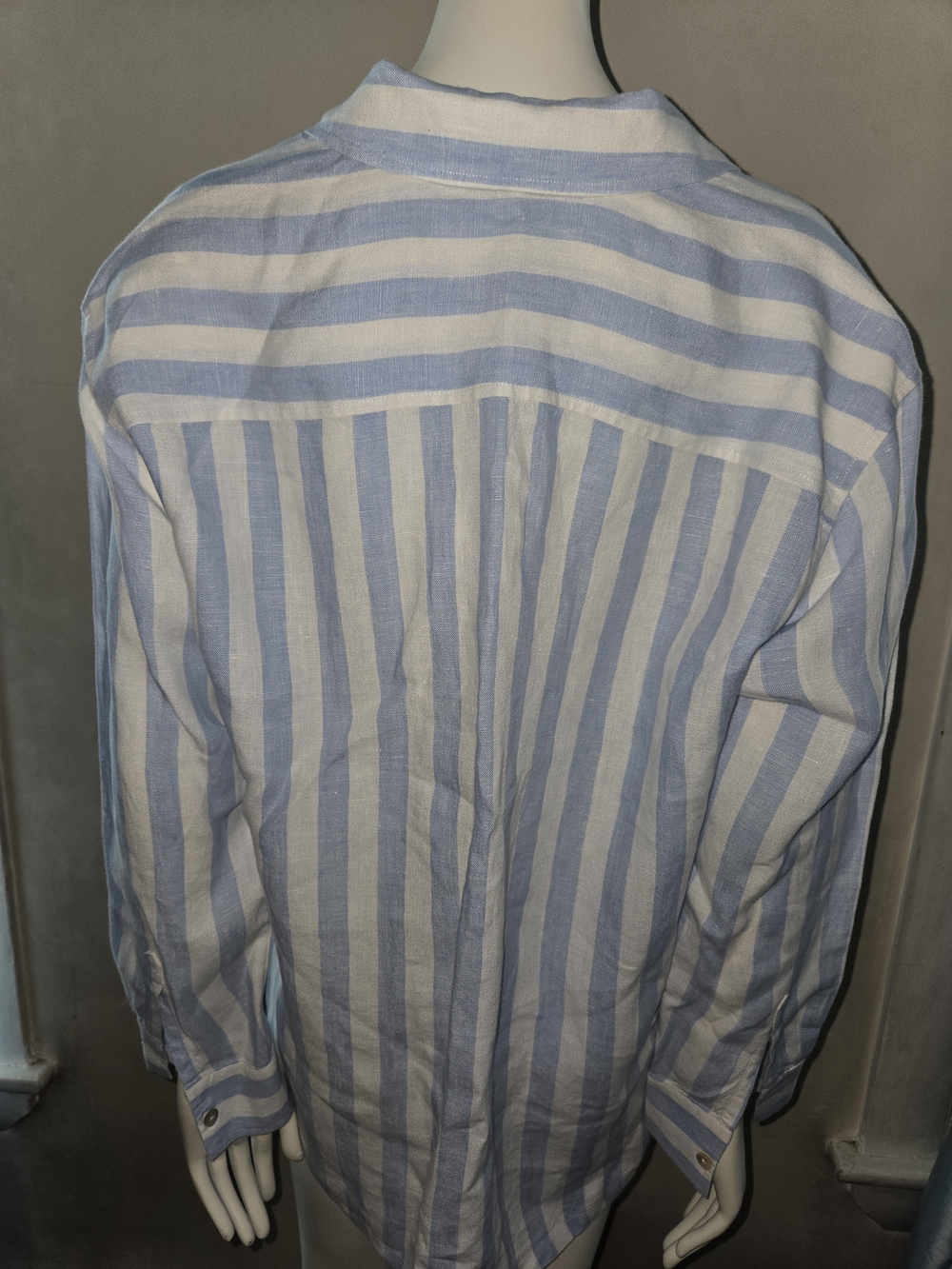 Striped Blue and White Cotton Button-Up Shirt with Parrot Embroidery - Picture 5 of 7